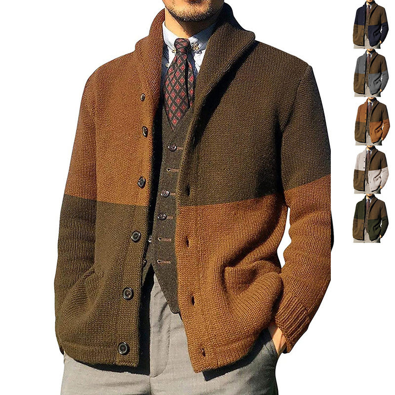 menclothes毛衣开衫拼色