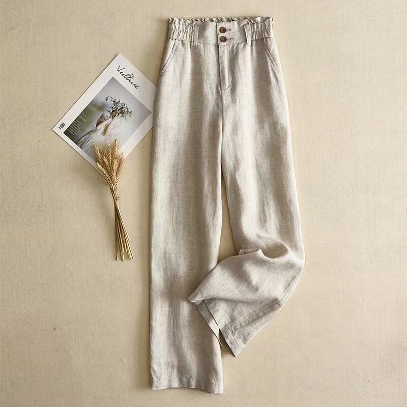 womenclothes亚麻阔腿裤