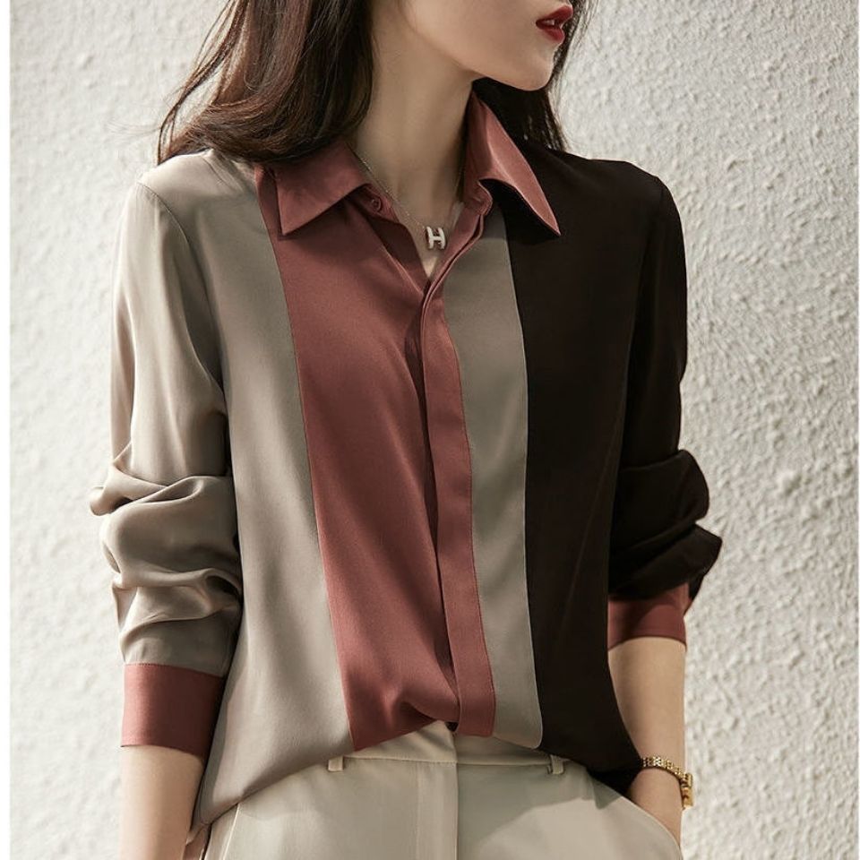 womenclothes拼色衬衫长