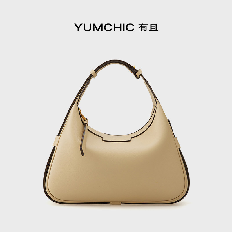 YUMCHICSOFT  HOBO牛皮半月包小众马鞍包时尚百搭单肩斜挎月牙包