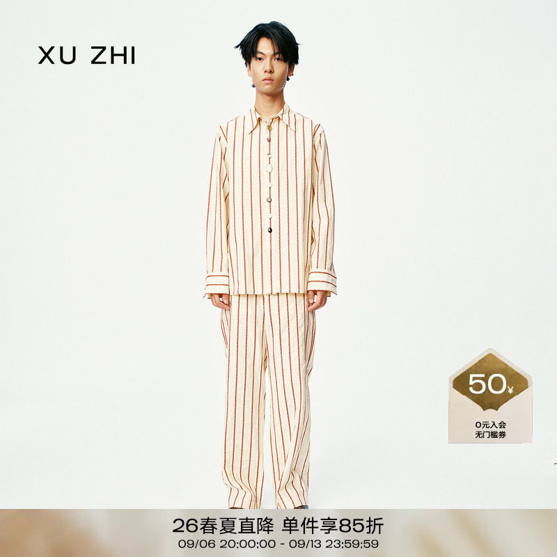 【成毅同款】XU ZHI2026春夏新品纽扣装饰复古条纹长袖男女款衬衫