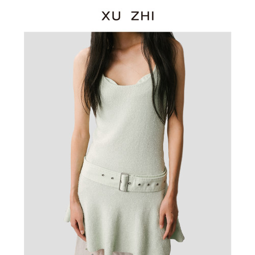 XUZHI23春闪光羽毛纱针织背心裙