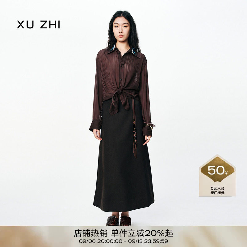 XUZHI秋冬珠绣雪纺衬衫成毅款图片