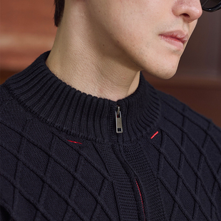 USERWHO新款开衫重磅毛衣抗起球菱形格式定制拉链抗起球面料外套