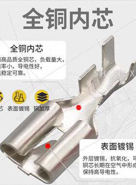 DJ623-E6.3C 6.3平板带刺插簧0.4厚镀锡接线端子250端子镀锡100只