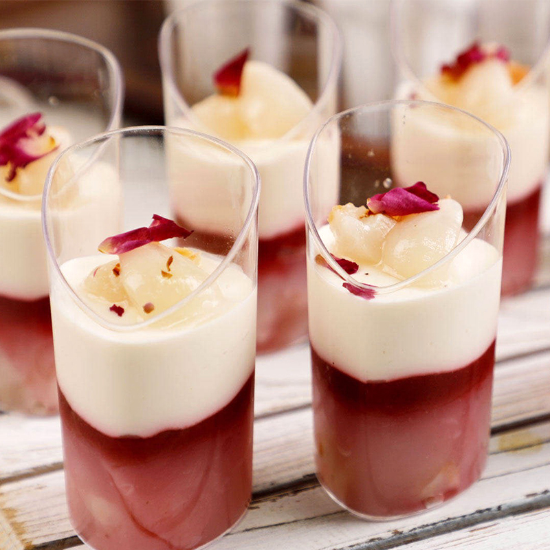 斜口慕斯杯甜品台一次性加厚硬塑料杯布丁杯含贴纸布丁奶冻杯50只