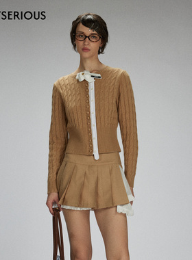 LACERTA2025秋季新款时尚绞花羊毛针织外套女双门襟花朵点缀外套