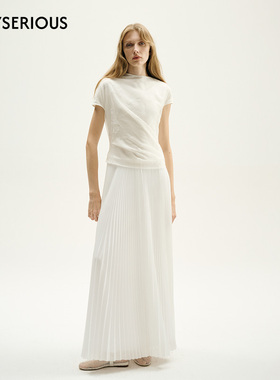 HAI STUDIO 淡人穿搭夏季新款白色拼纱百褶连衣裙女