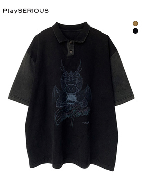 THE GOD PARTICLE 2025秋款休闲街头宽松小熊涂鸦短袖POLO衫