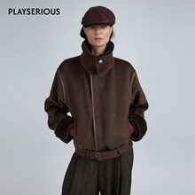 【孙晓敏同款】YFLYIFULU 2025秋冬新款乌木棕双面呢立领短外套