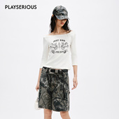 MARKGONG 休闲上衣 荡领露背上衣女字母印花短款 26春夏新款 七分袖