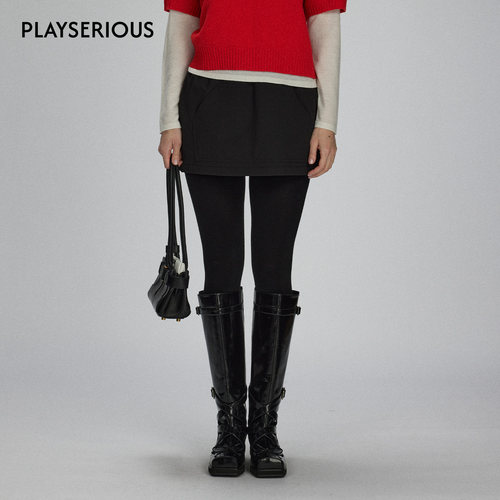 LACERTA 2025秋季新款口袋解构绗棉包臀短裙女黑色时尚气质半身裙