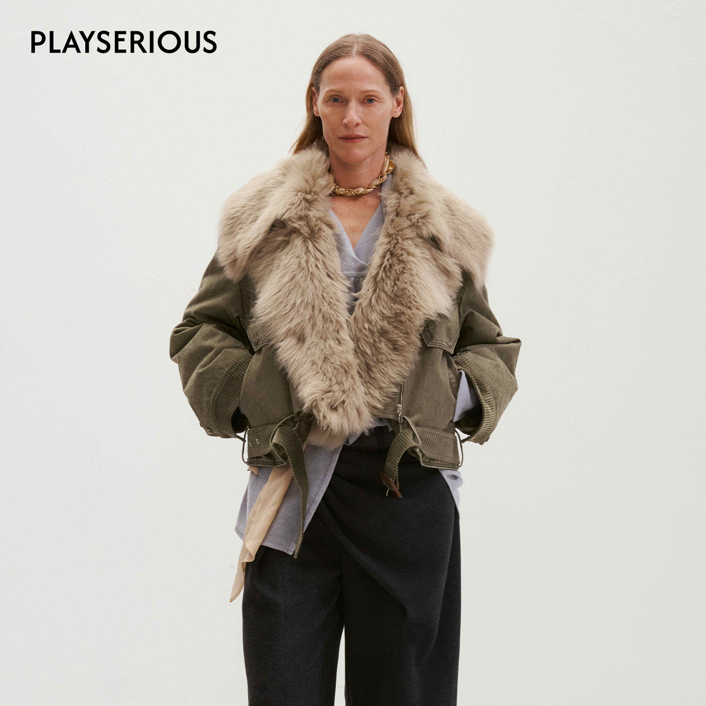 MEDIUM WELL 2025秋冬新款托卡羊毛大翻领羽绒夹克女时尚慵懒外套