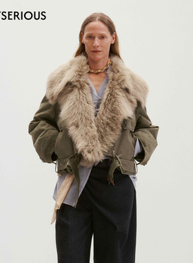 MEDIUM WELL 2025秋冬新款托卡羊毛大翻领羽绒夹克女时尚慵懒外套