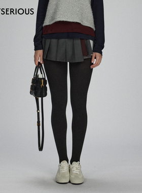 LACERTA 2025秋冬新款细褶撞色百褶短裙女深灰色学院风百褶短裙