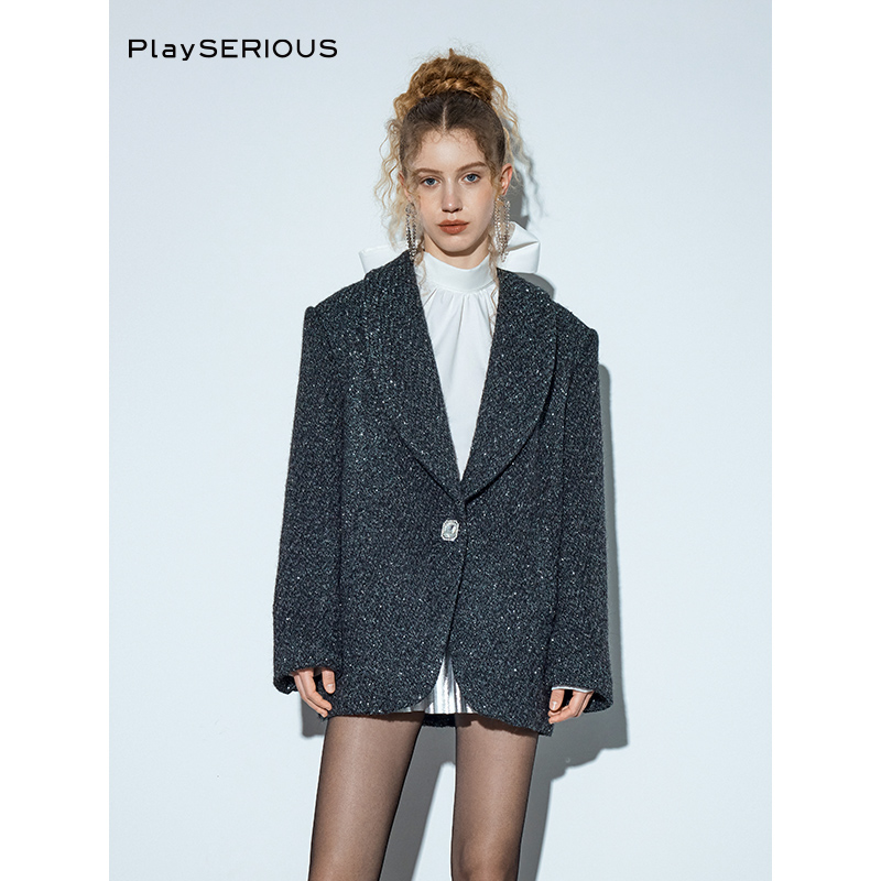 SSPARKLING羊毛长款西装外套