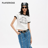 26春夏新款 简约款 印花T恤女修身 MARKGONG 字母休闲风短款 上衣