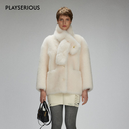 LACERTA2025秋季新款奶白色羊毛复合皮草外套女加厚毛毛保暖外套