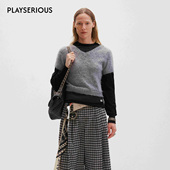 WELL 2025秋季 新款 MEDIUM 夹心撞色阿尔巴卡羊毛针织衫 女百搭上衣