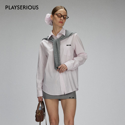 LACERTA2025秋季新款条纹配披肩衬衫女时尚百搭设计感撞色衬衣