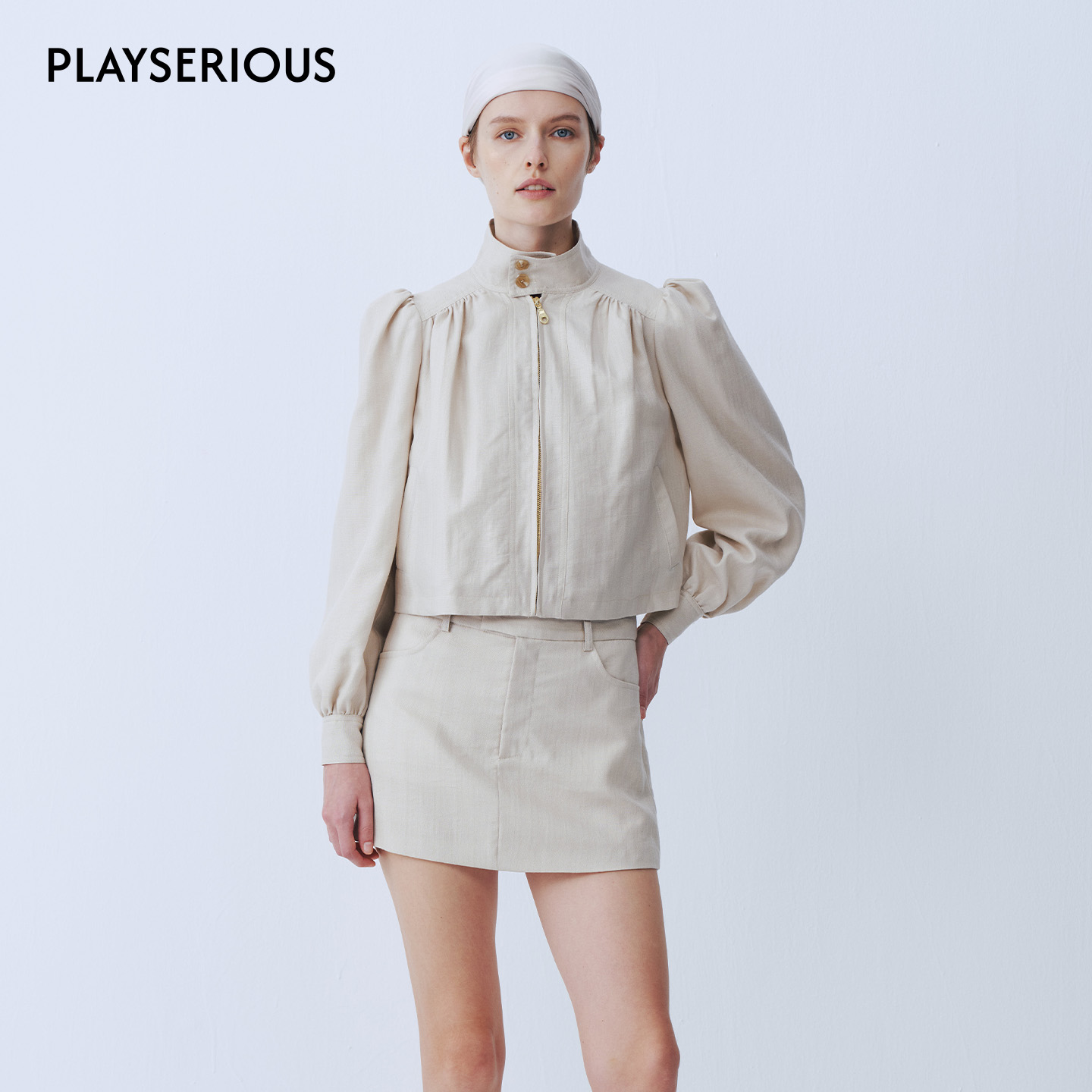 SIJIA SUDIO 2026春夏新款立领夹克亚麻短裙套装女时尚复古套装