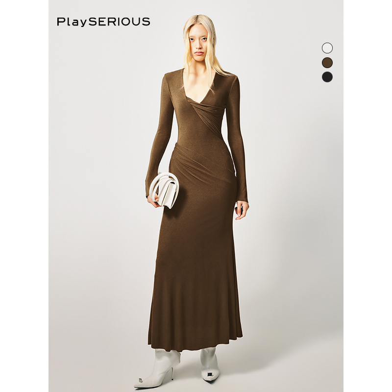 CHATSBYC.DAM褶皱显瘦连衣裙