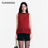 vevina 2026春夏新款 无袖 Diana 下摆木耳花边背心毛衫 女休闲马甲