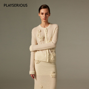 NONETONE 2025秋冬新款山茶花语系列意大利纱线手钩花针织开衫女