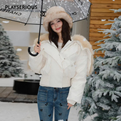 Maison 羽绒服女 米白色披肩棕毛领萎格纹短款 Wester 2026春夏新款