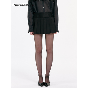 新款 秋季 黑色学院风减龄羊毛百褶裙女腰系带短裙 STUDIO HAI