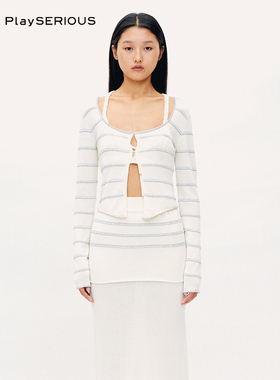 nume 春季新款百搭金属条纹抹胸吊带短袖/长袖开衫上衣三件套