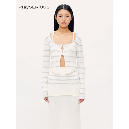 nume金属条纹抹胸开衫