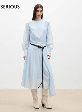 Medium Well 2026春季新款光感低腰蕾丝袖连衣裙女简约风宽松长裙