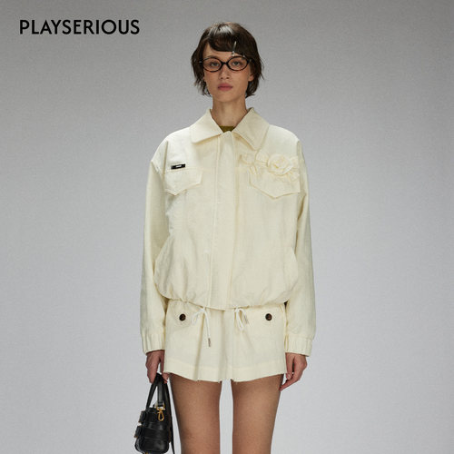 【张雅琪同款】LACERTA 2025秋季新款手工毛边花朵短款夹克女