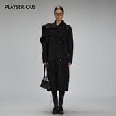 LACERTA2025秋季 新款 连身围巾羊毛双面呢长大衣女纯色简约外套