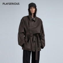 YFLYIFULU 2025秋冬新款高智简约涂层战壕风衣女设计感乌木棕外套