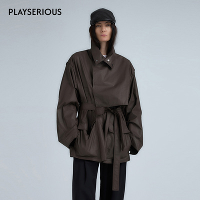 YFLYIFULU 2025秋冬新款高智简约涂层战壕风衣女设计感乌木棕外套