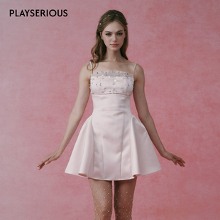 法式 2026春夏新款 钉珠短蓬蓬裙女蕾丝拼接吊带连衣裙 LIU CAMEY