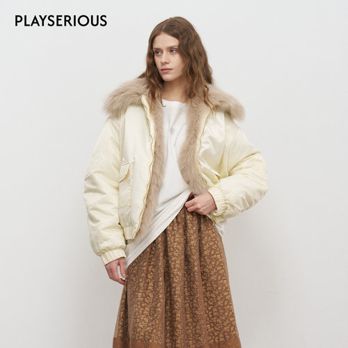 【王楚然同款】ODTD 2025秋季新款狐狸毛正反两面穿尼龙棉服外套