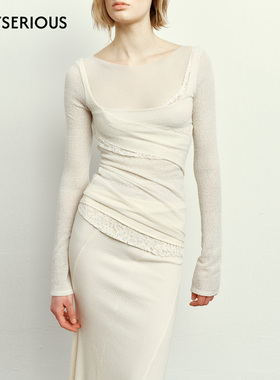 UN MORCEAU 2025秋季新款羊毛蕾丝拼接经典款上衣女时尚修身上衣