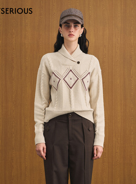 【Savi同款】Palavas 2025秋季新款索邦诗会菱格纹V领针织上衣女