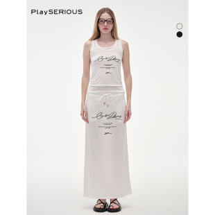 ODTD 定制文字印花两件叠穿背心高腰半裙两件套女ins 2024春夏新款