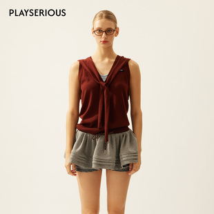 LACERTA 2026春夏新款撞色羊毛绑带披肩假两件针织背心女