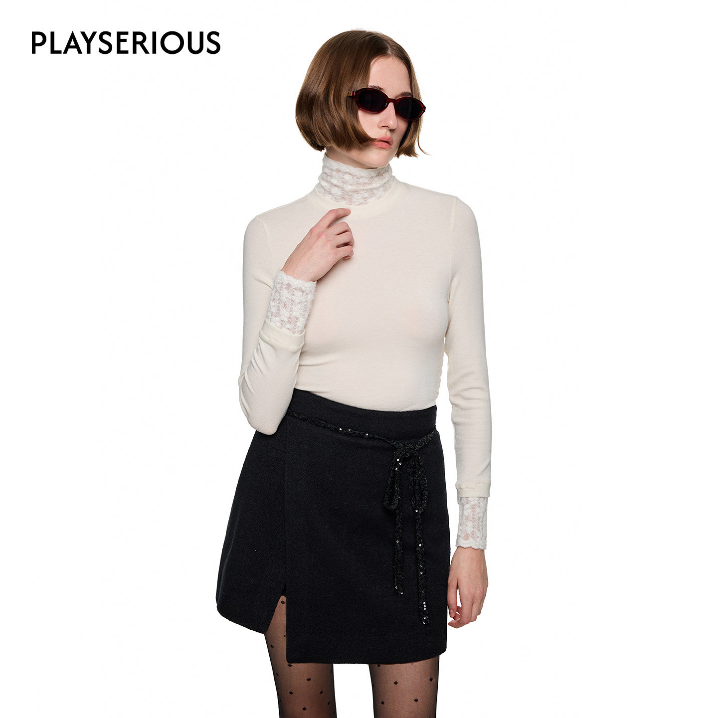 SHRO ENRO 2025秋季新款法式天丝羊毛高领打底上衣女气质高领上衣