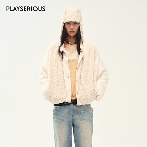 Medium Well 2025秋季新款两面穿蕾丝绣花毛外套时尚百搭短款外套