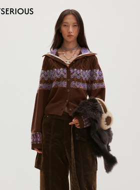 Medium Well 2025秋季新款费尔岛圈圈纱堆领羊毛开衫女复古针织衫