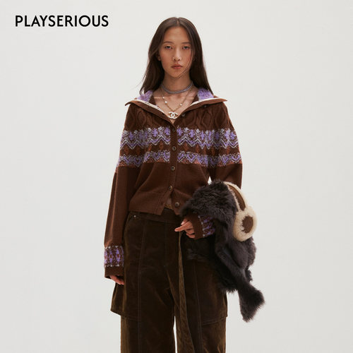 Medium Well 2025秋季新款费尔岛圈圈纱堆领羊毛开衫女复古针织衫