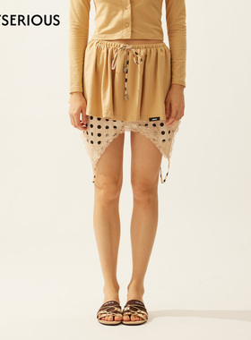 LACERTA 2026春夏新款波点针织拼缎面吊带解构蓬蓬短裙女撞色半裙