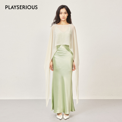 SSPARKLING 2026春夏新款斜裁优雅吊带连衣裙飘逸随性披肩套装女