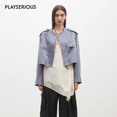 Medium Well 2026春夏新款叠褶短款工装夹克女简约休闲短款外套